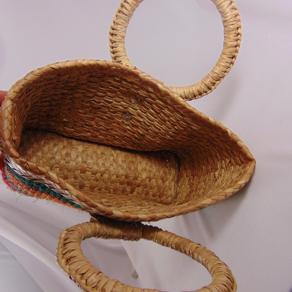 Retro Multi-Colored, Striped Pattern Woven Tote W… - image 6